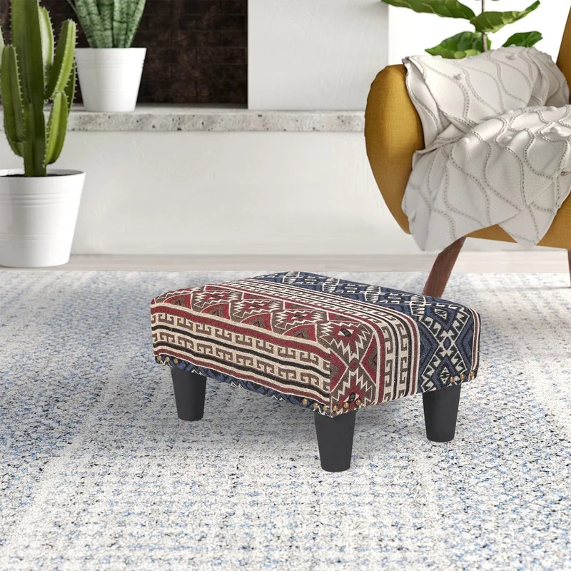 Adeco Rectangular Footstool Fabric Padded Footrest Ottomans Modern