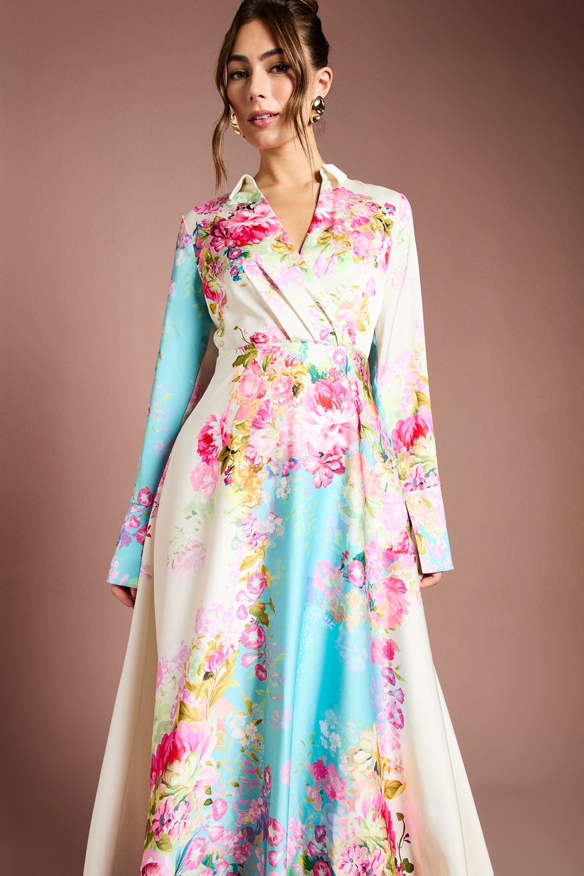 Coast Placement Print Wrap Front Gown