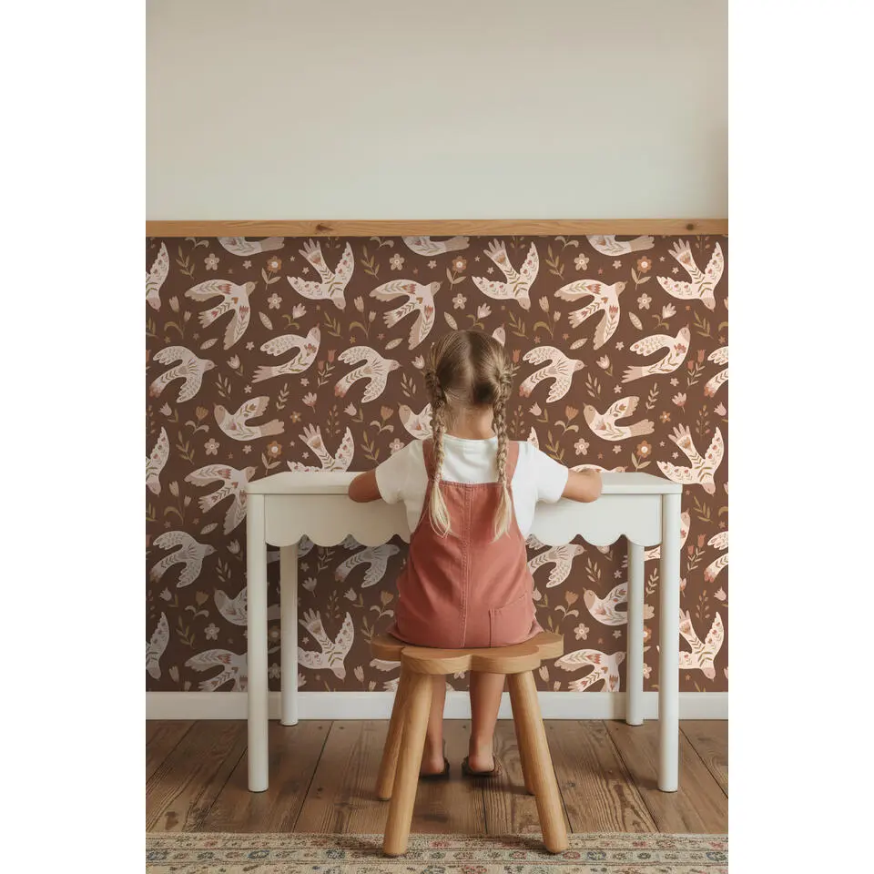 ESTAhome behang bloemen en vogels bruin - 50 x 900 cm