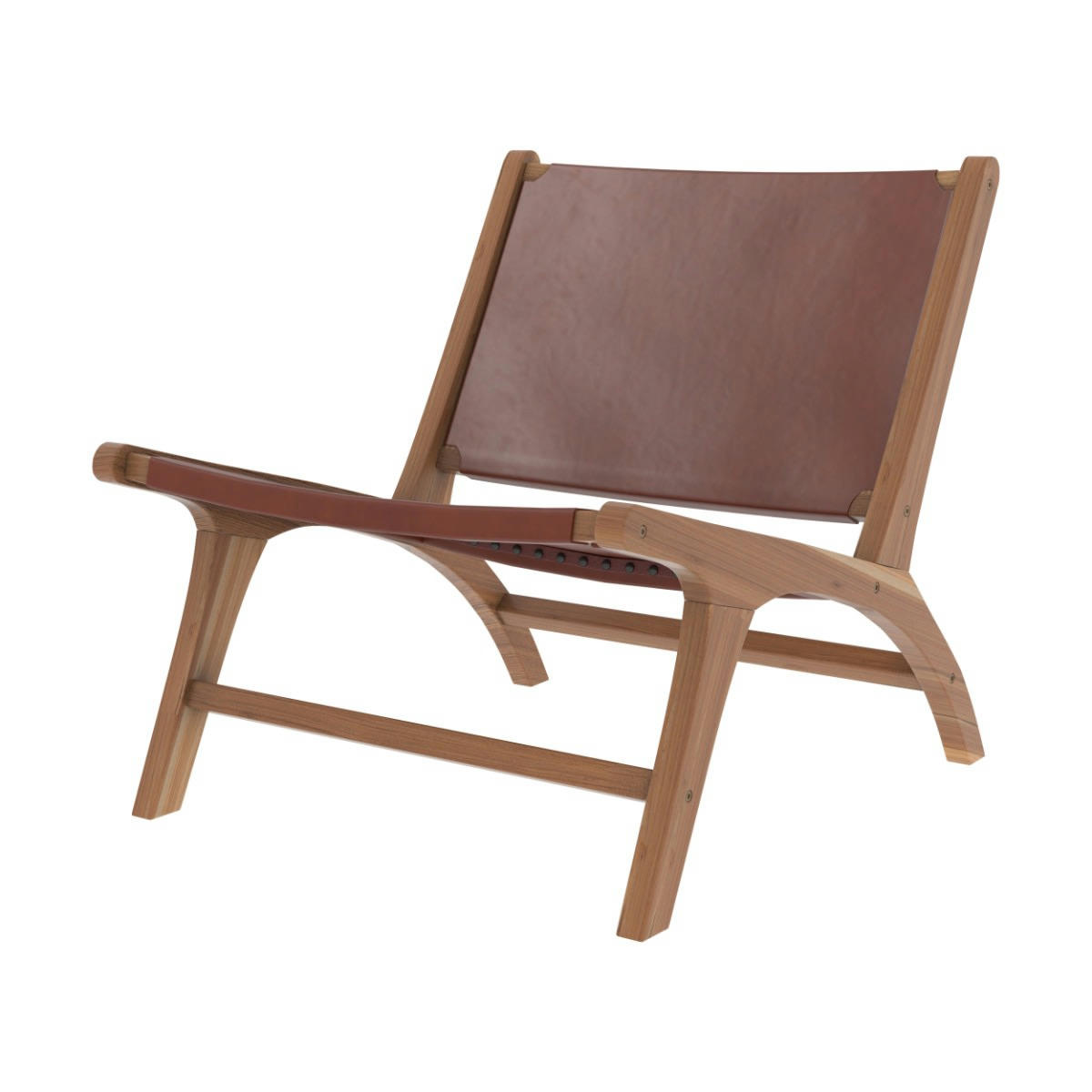 KUNA - Fauteuil  en teck et cuir lisse marron