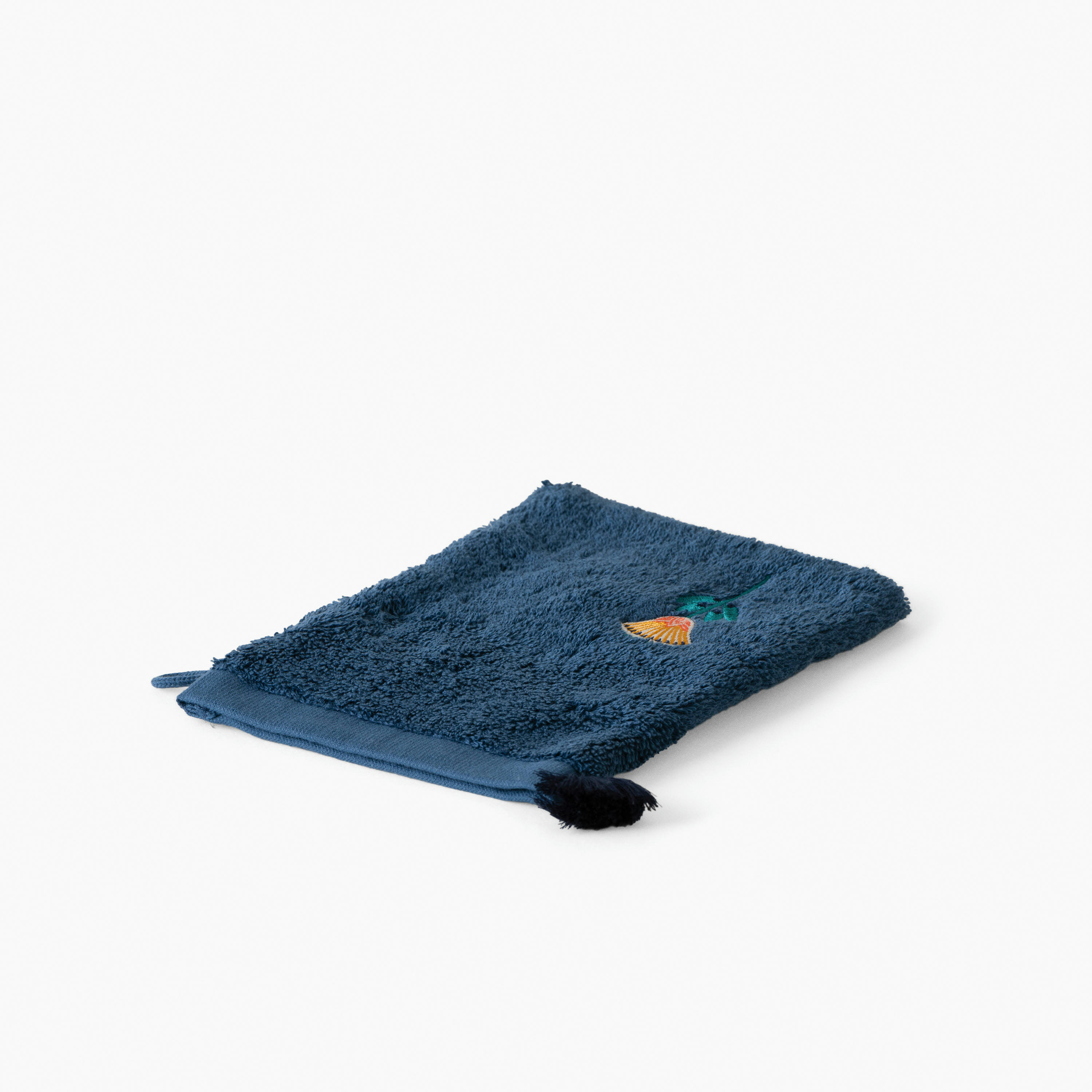 PAPYRUS - Gant de toilette coton bleu d'Egypte bouclette brodé bleu 15 x 21 cm