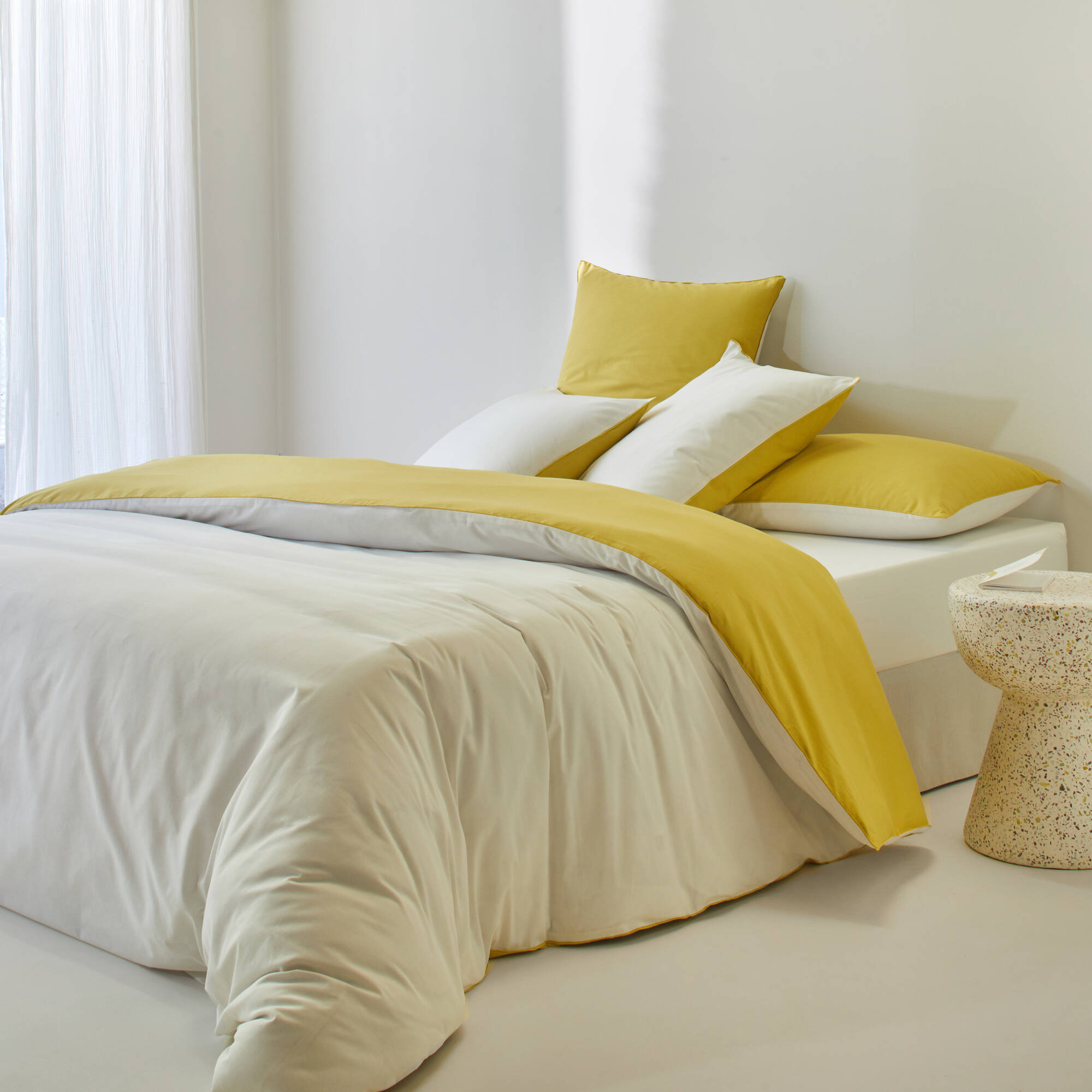 Linge de lit uni bicolore coton