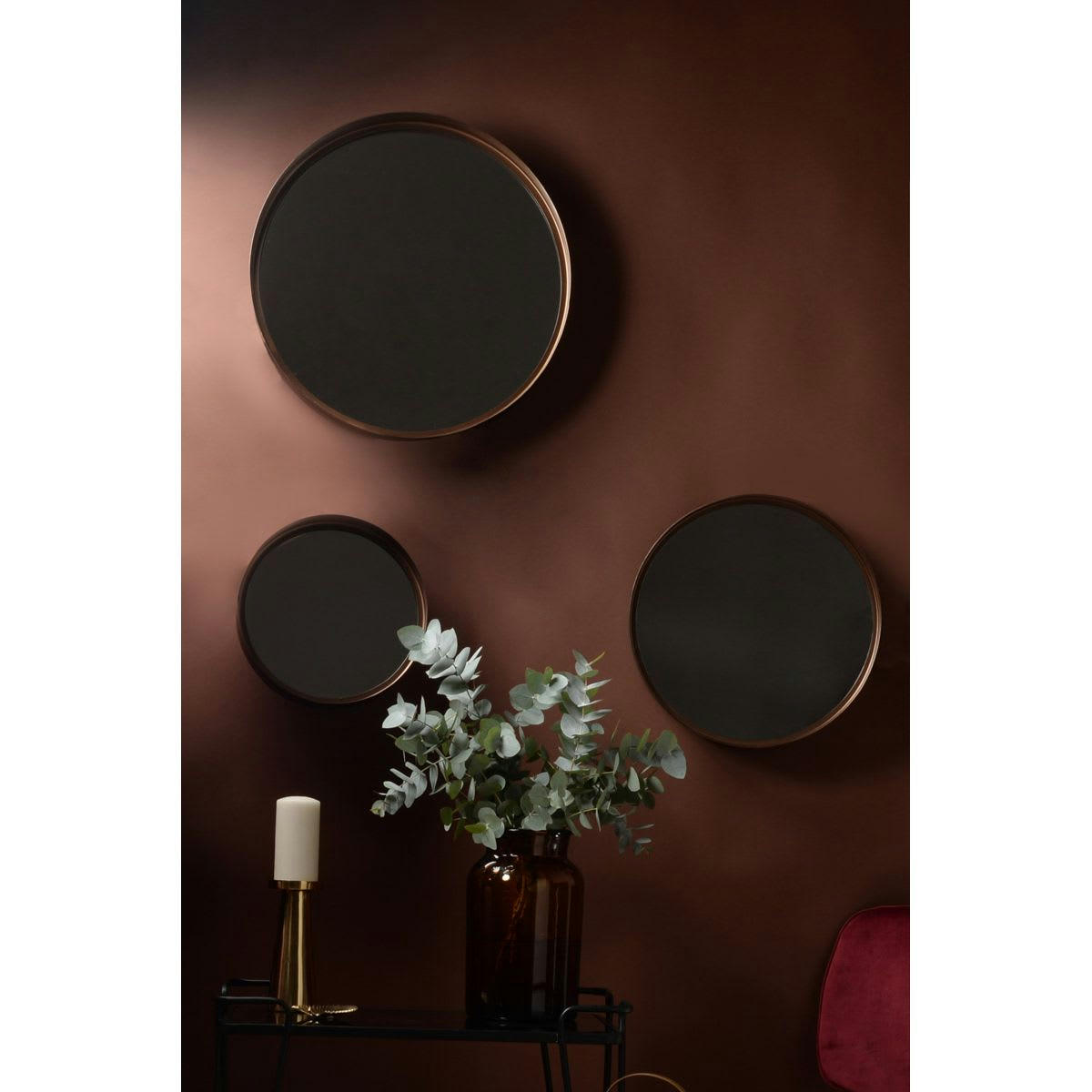 DOLCE - Miroirs ronds en métal couleur laiton  (set de 3)