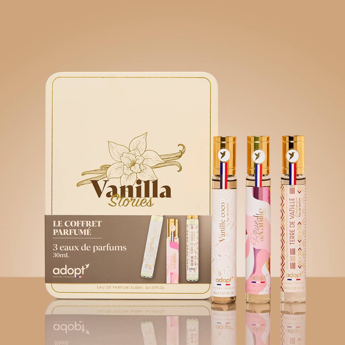 Vanilla storiesCoffret métal 3 x eaux de parfum 30 ml 30mL Vanille coco   Rêve de vanille   Terre de vanille