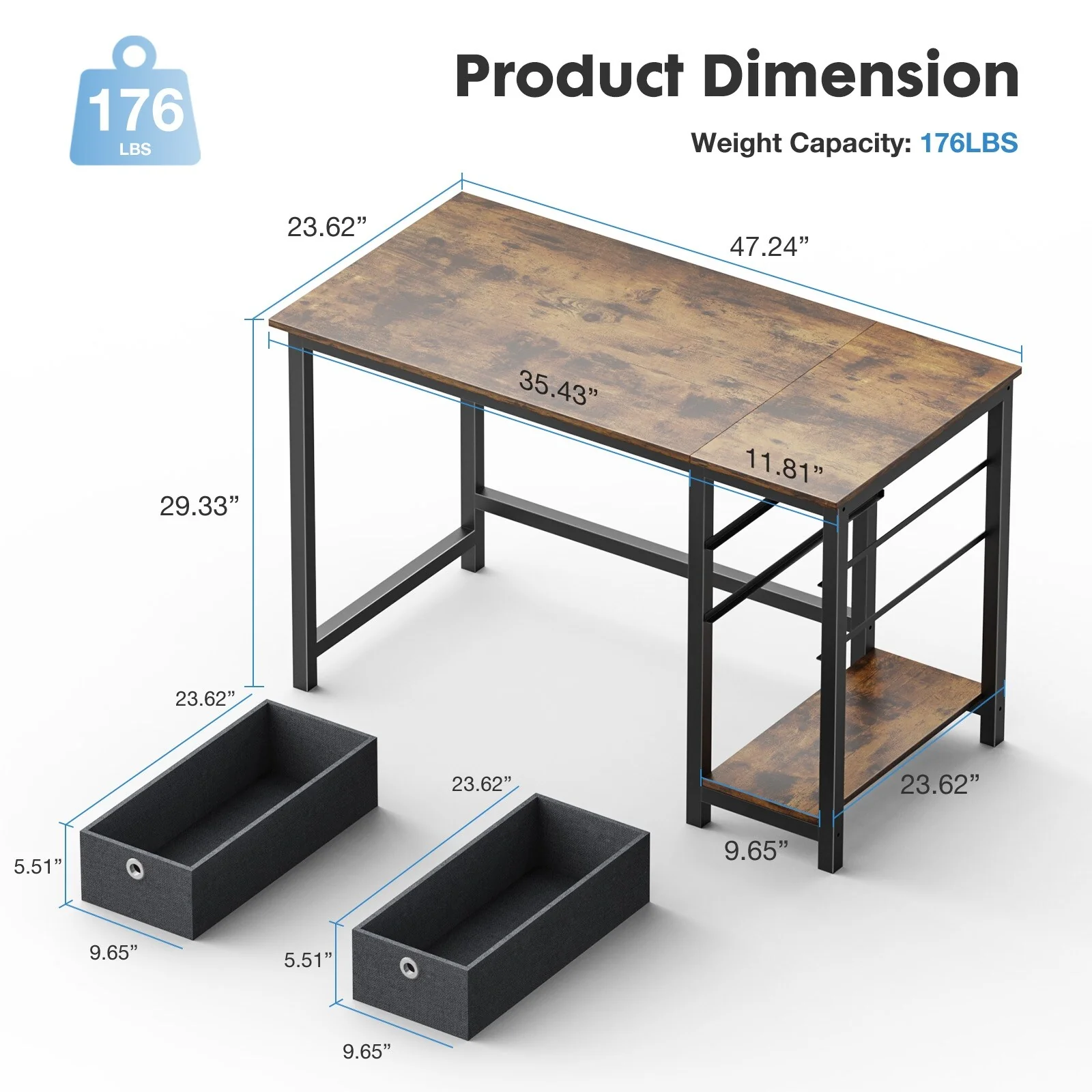 Modern Computer Office Desk with 2 Storage Drawers