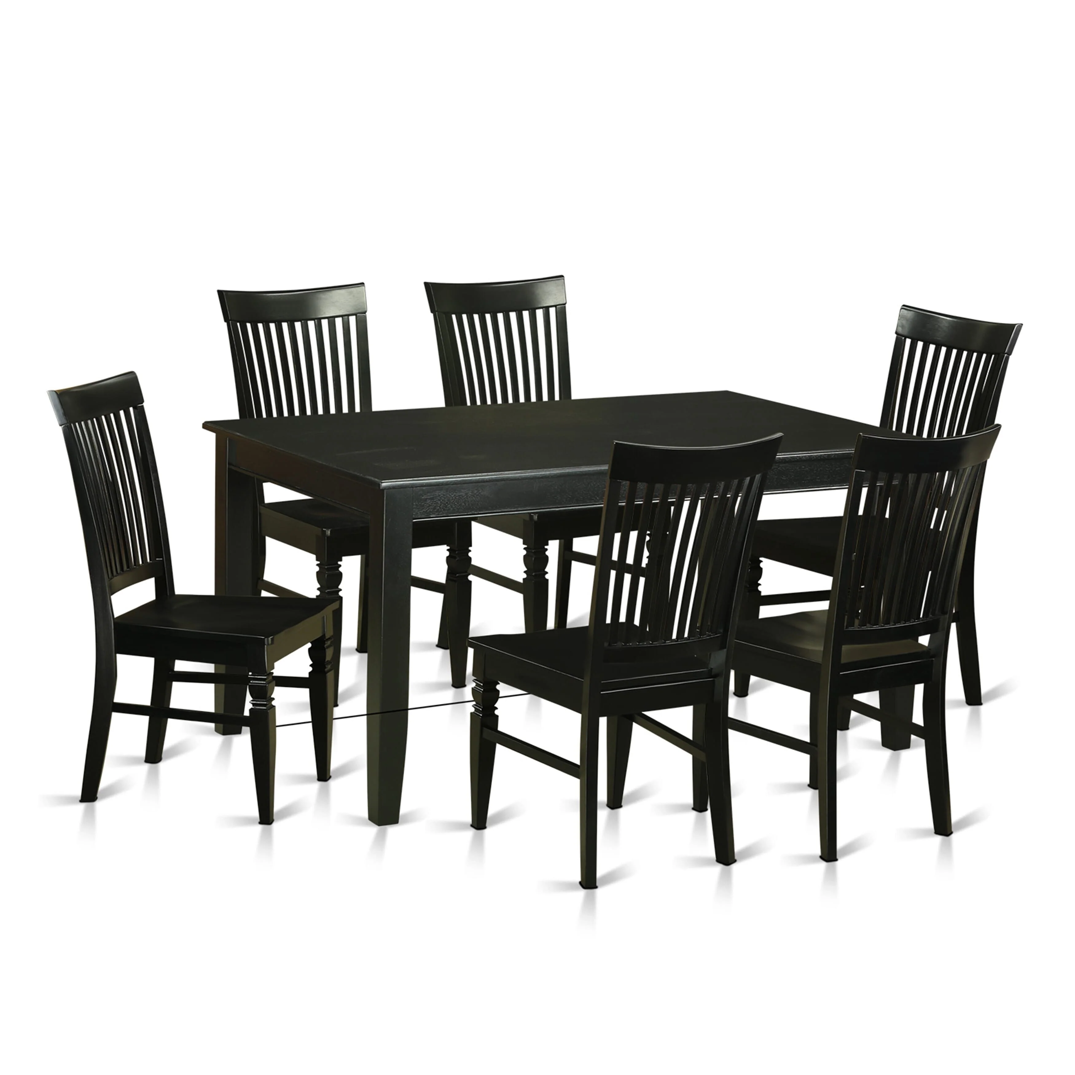 East West Furniture 7 Piece Kitchen Table & Chairs Set- a Rectangle Dining Room Table and 6 Solid Wood Seat Chairs, Black