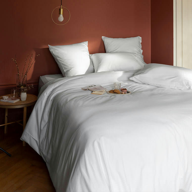 QUARTZ - Housse de couette satin de coton lavé bio uni blanc 260 x 240 cm