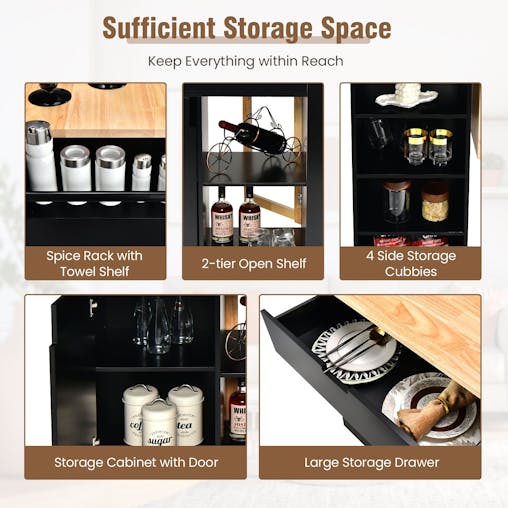 NNECW Drop-Leaf Rolling Kitchen Island with Rubber Wood Top