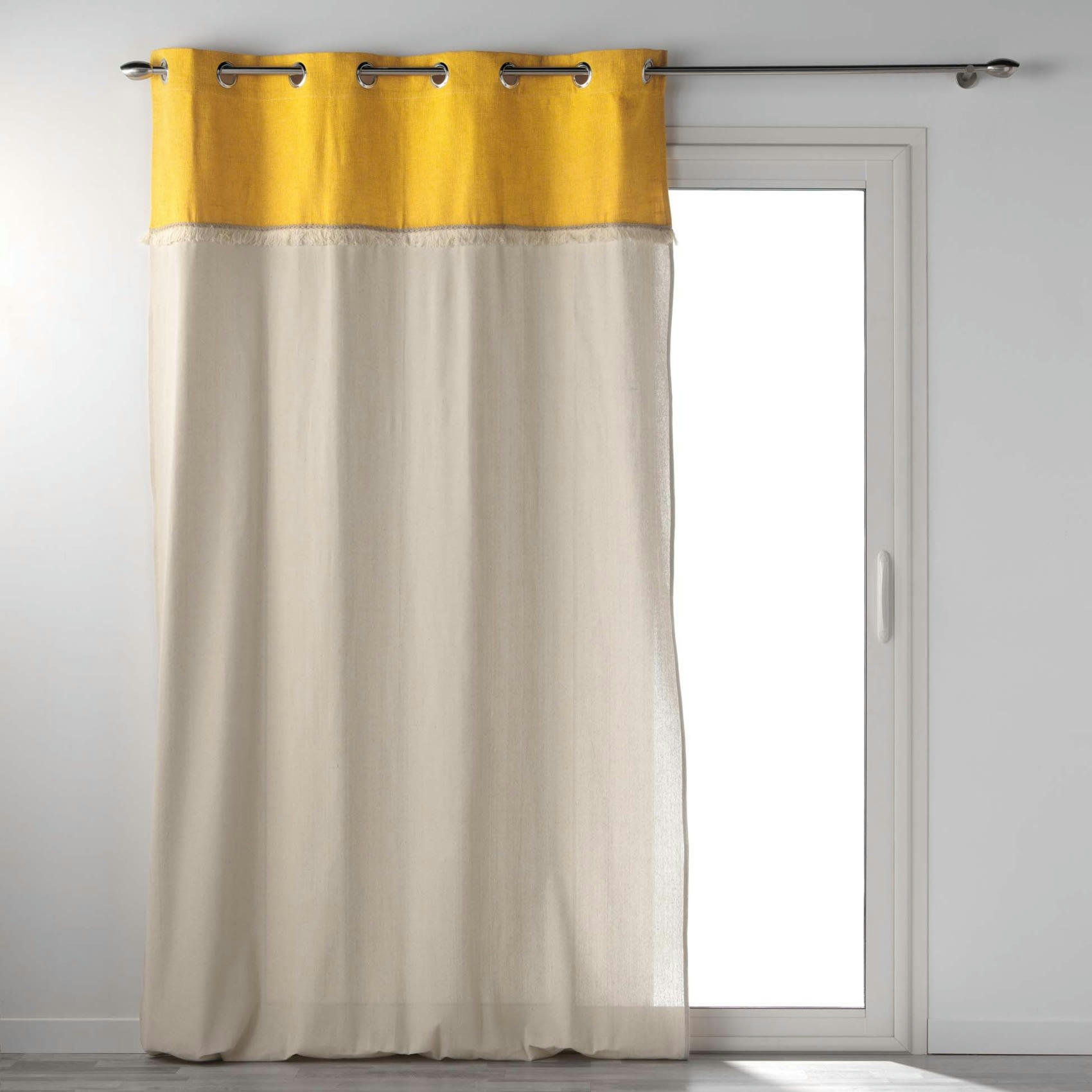 - Rideau à parement frangé coton jaune 140x240 cm