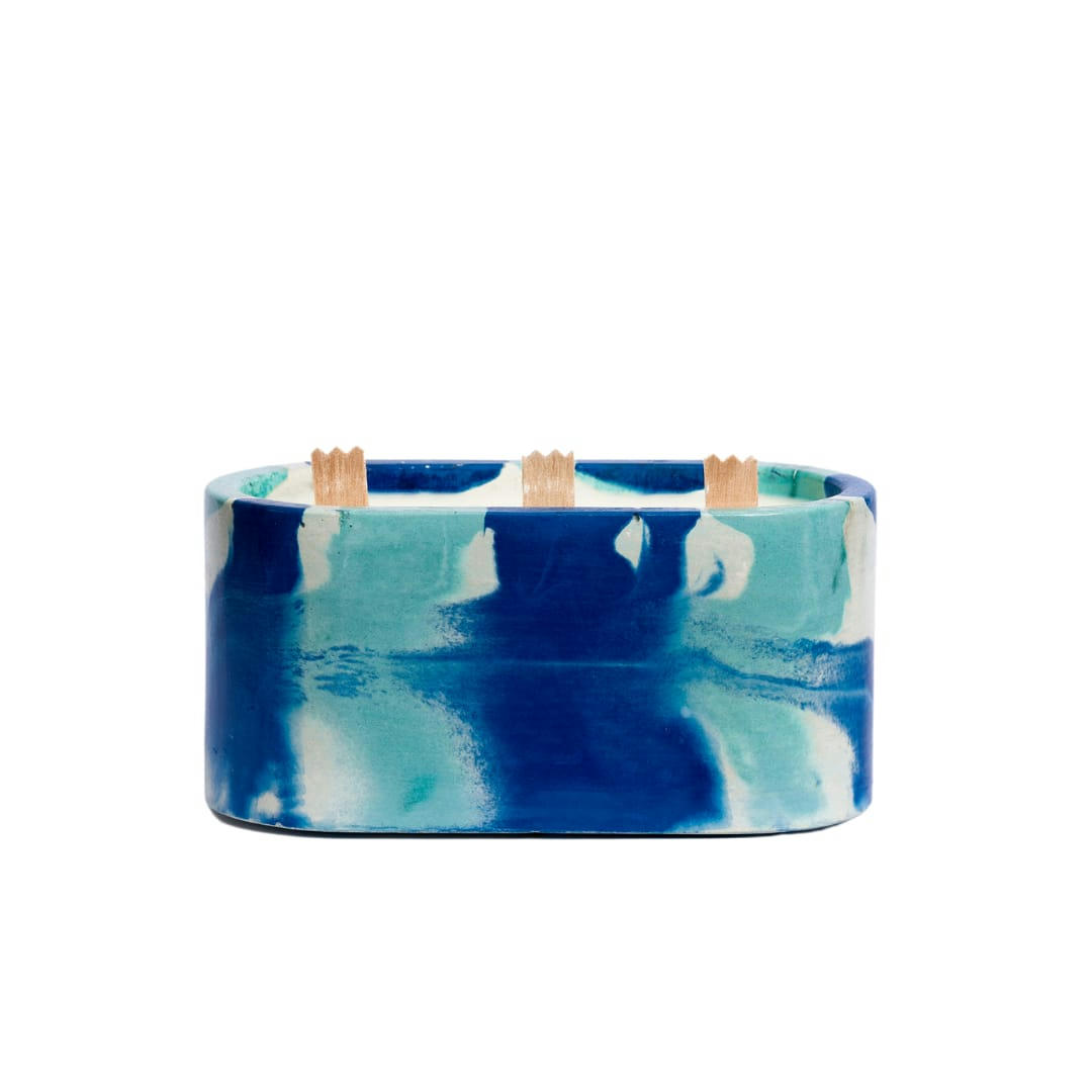 BOUGIES XXL -BÉTON TIE&DYE - Bougie xxl tie&dye en béton bleu et turquoise parfum fleur d'oranger