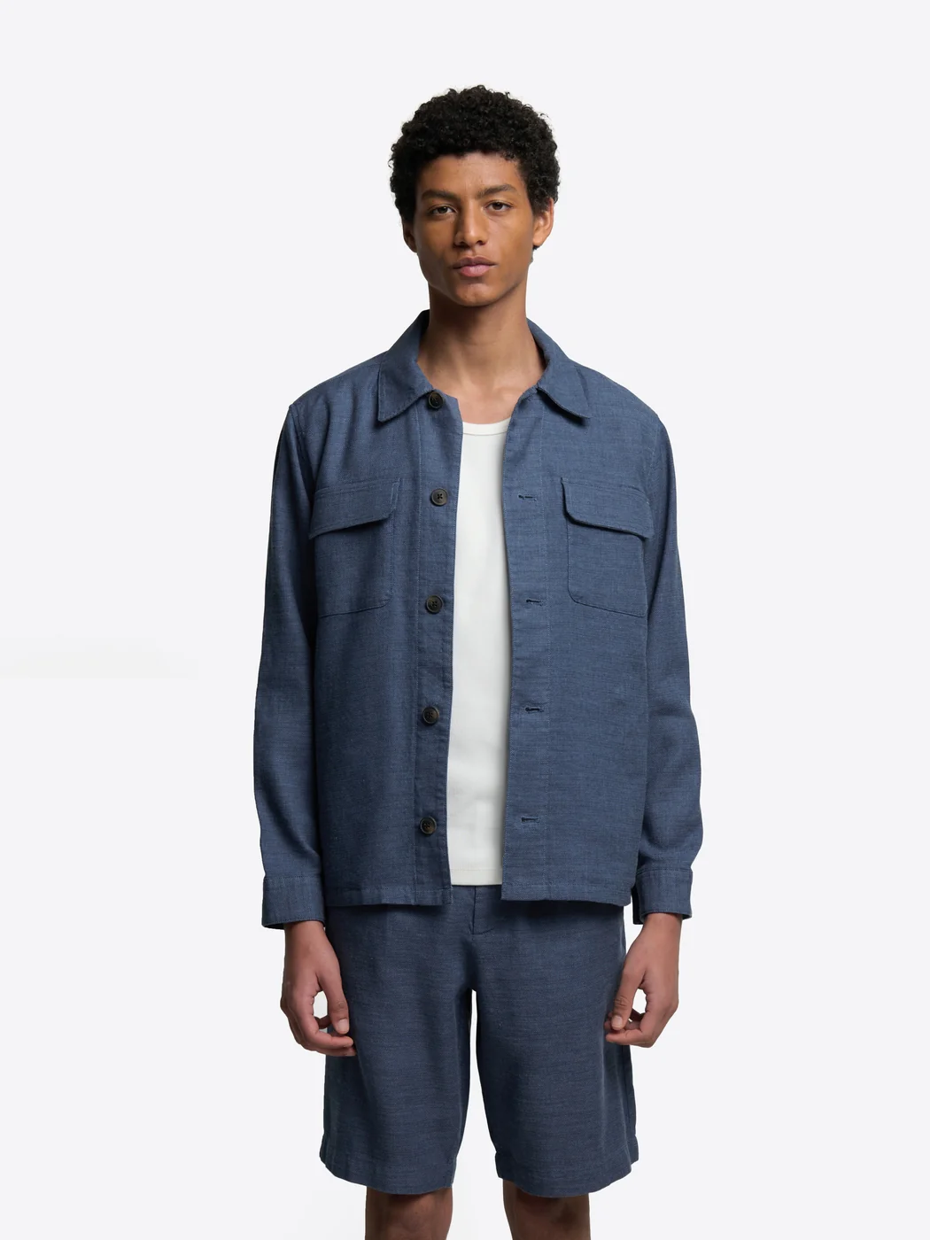 Veste regular en coton lin col chemise