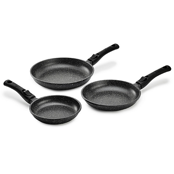 Lot 3 Poêles PREMIUM 20 / 24 / 28 CM Fonte d'Aluminium Manche Amovible - Pradel