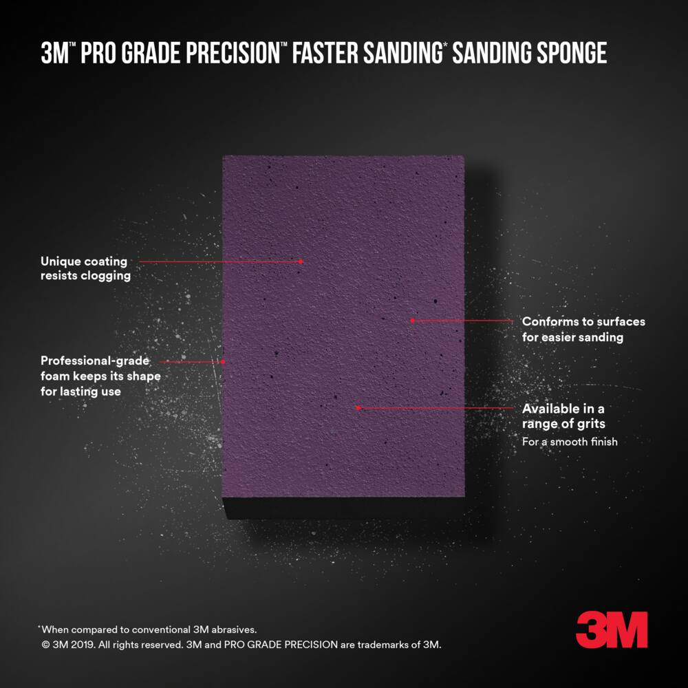 3M Pro Grade Aluminum Oxide Sanding Sponge for Wood, Metal, Plastic, Masonry