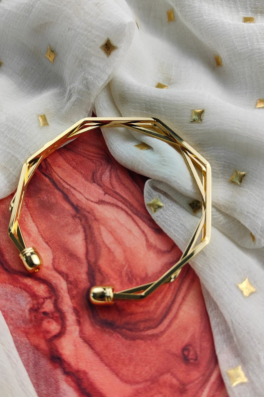 The Colourful Aura Adjustable Three Layer Silver Twist Angle Geometric Open Cuff Bangle Bracelet