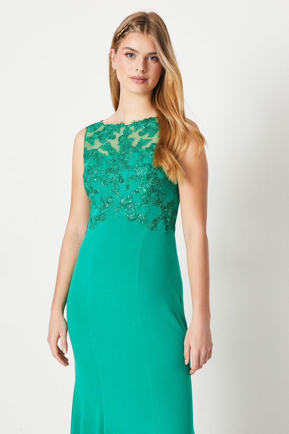 Debut London Debut London by Coast Slash Neck Open Back Applique Prom Dress