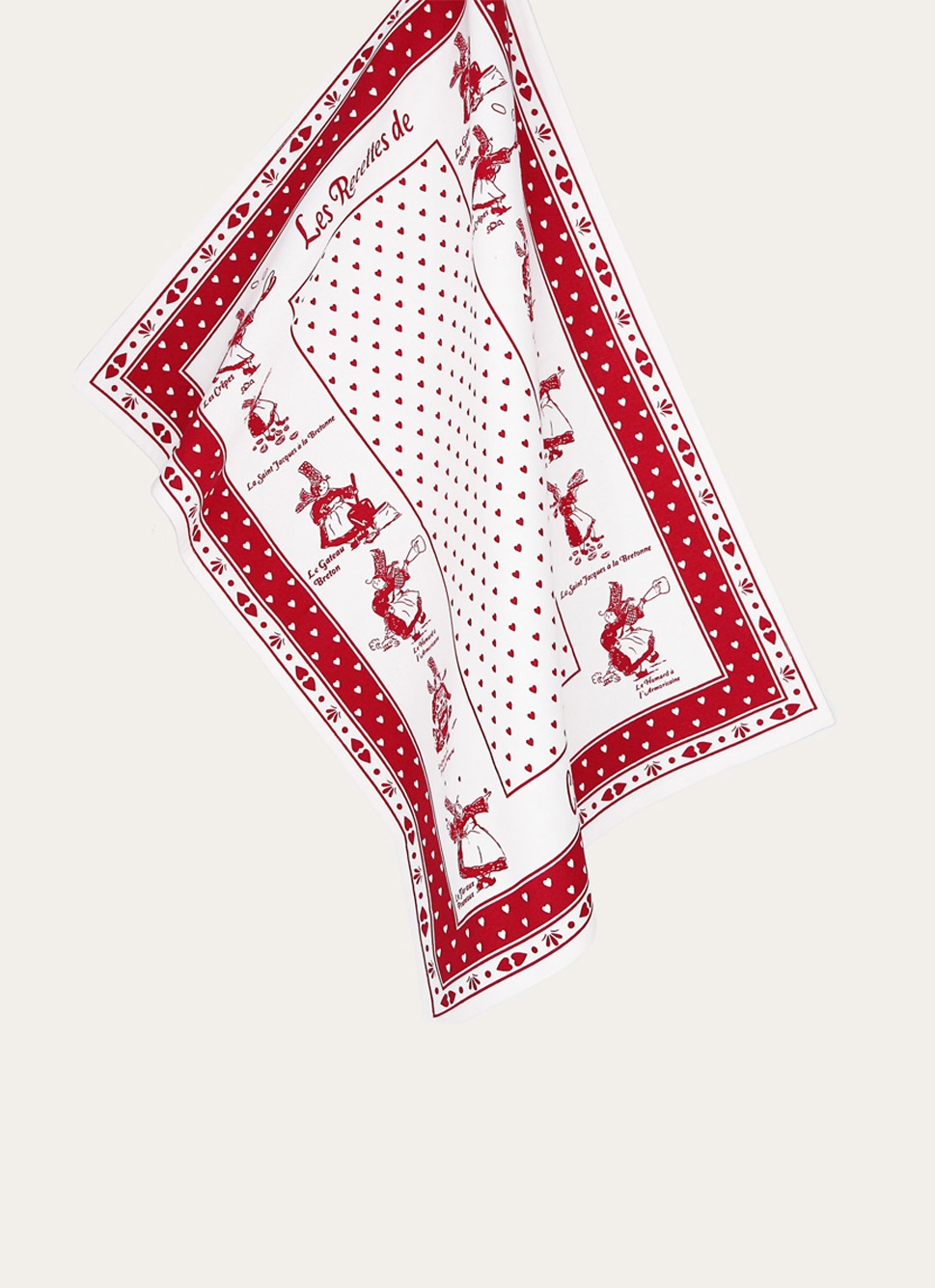 TORCHON EN COTON IMPRIMÉ BIGOUDÈNES ROUGE