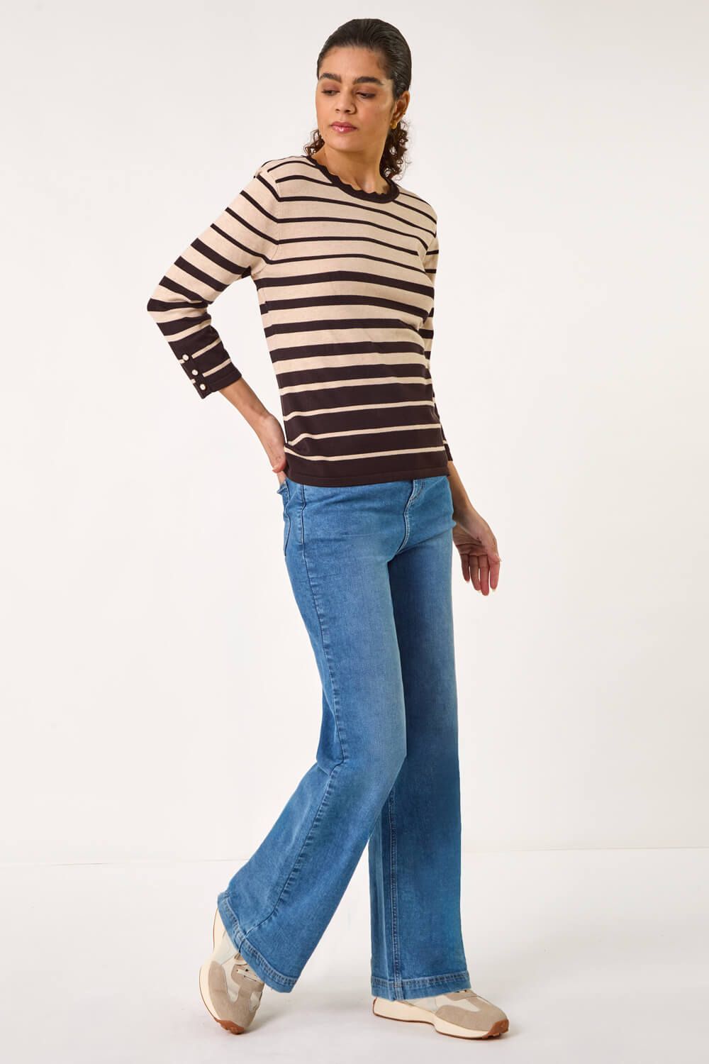 Roman Stripe Scallop Neck Knit Jumper