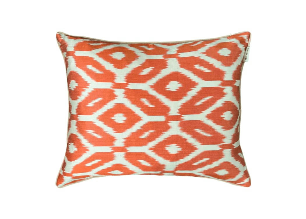 - Housse de coussin velours et soie ikat  40x50 orange