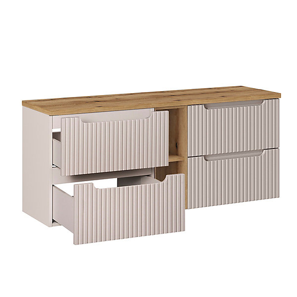 Meuble sous-vasque 140cm 4 tiroirs 2 niches Riva Cachemire et Bois