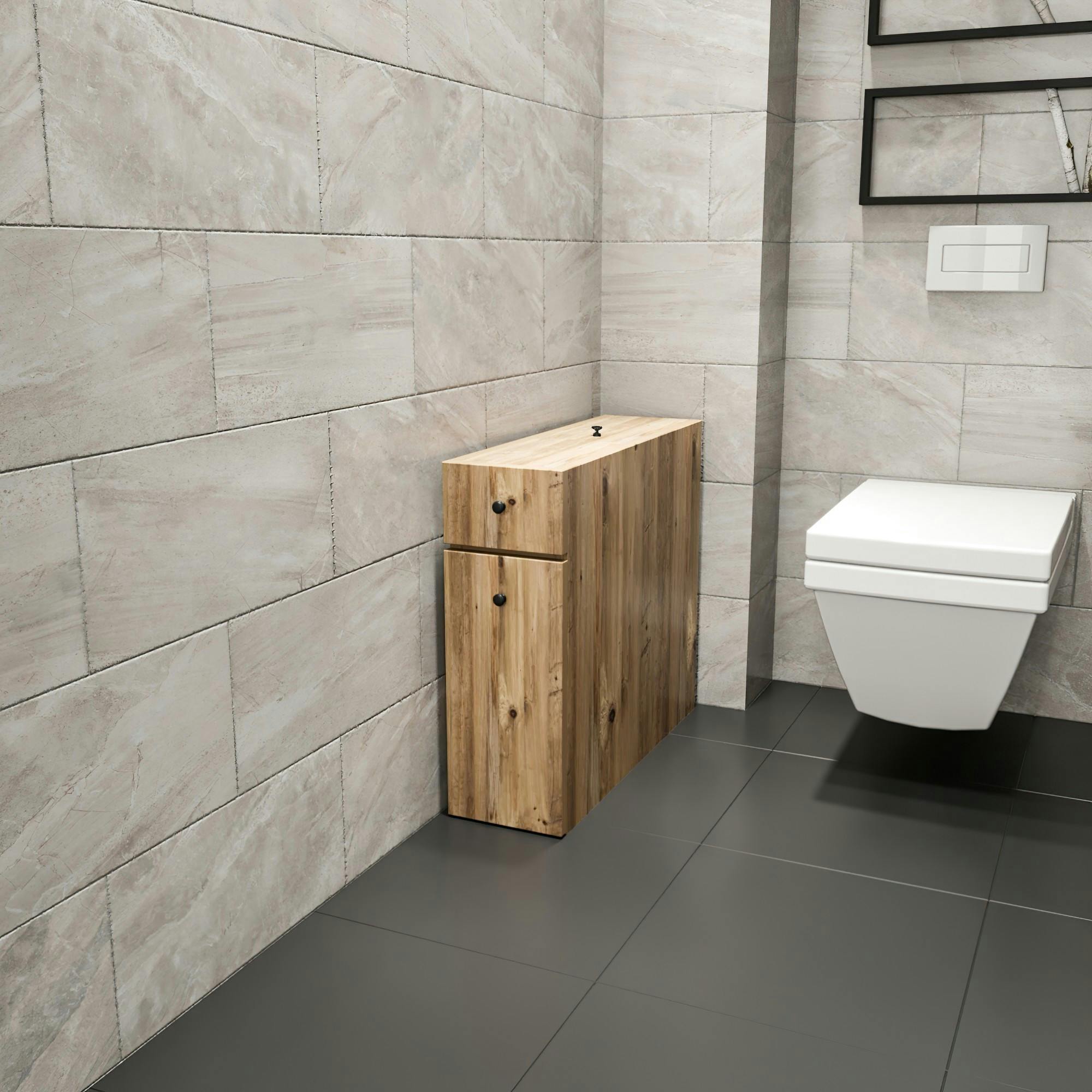 Meuble WC effet bois clair, 2 tiroirs 1 porte MARFA