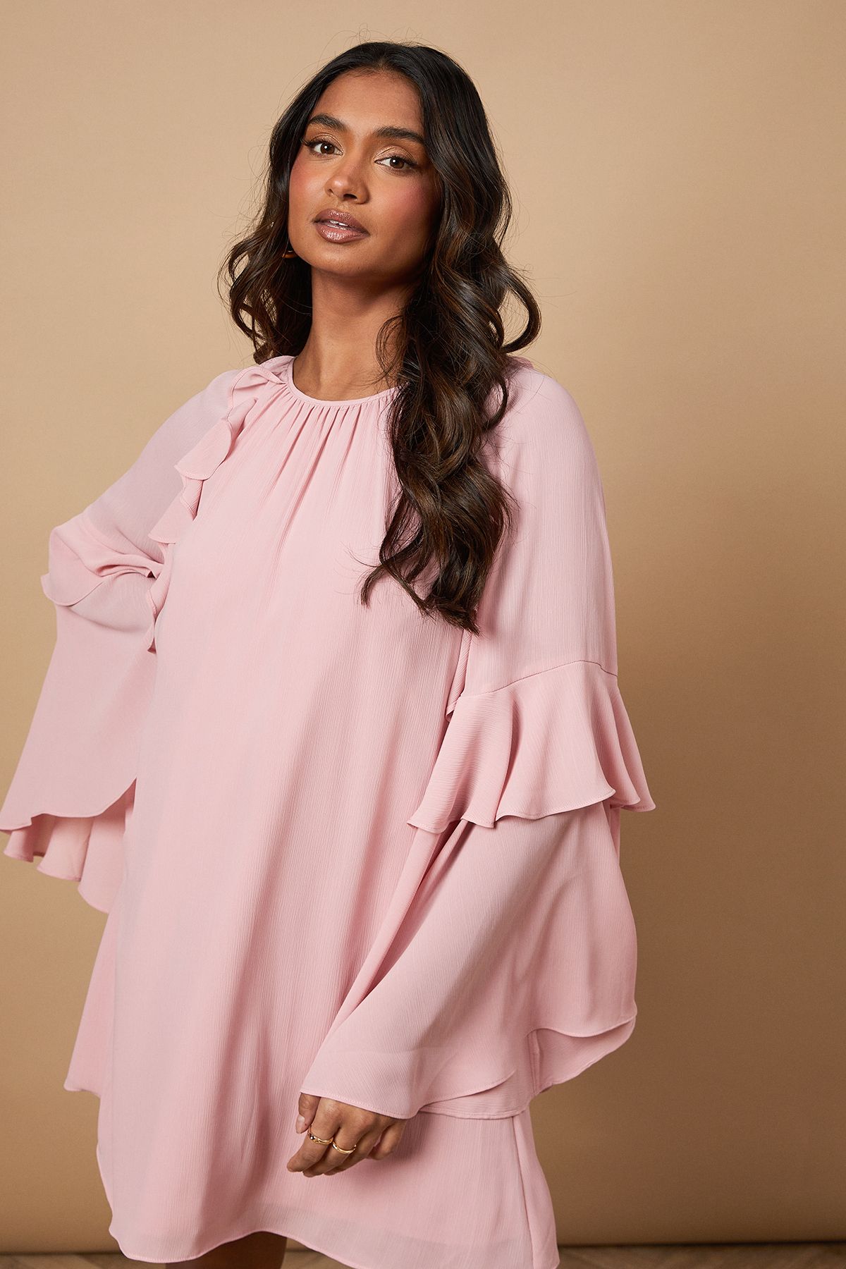 Oasis Chiffon Ruffle Sleeve Mini Dress
