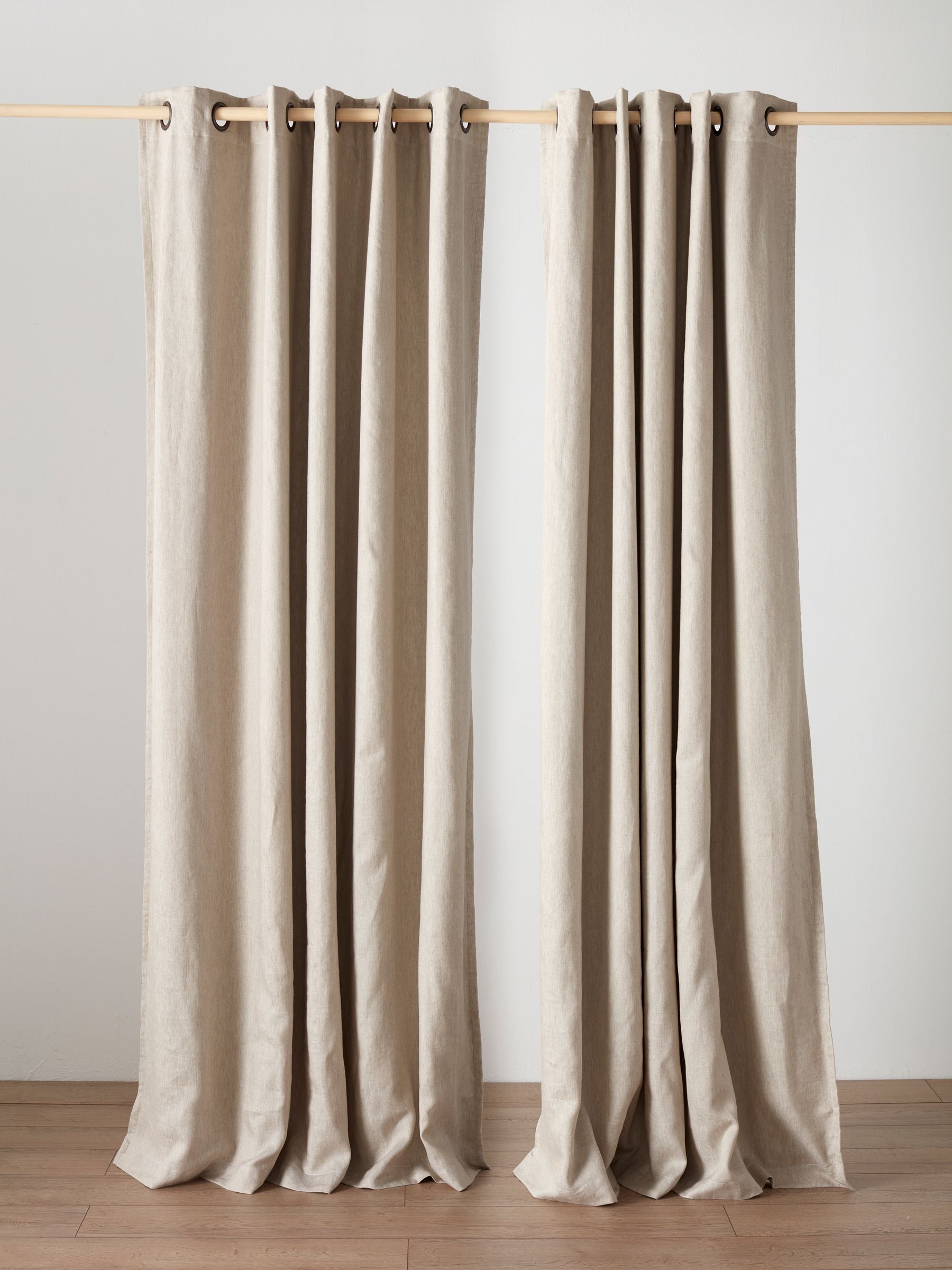 Secret Linen Store Natural Twill Cotton Linen Blackout Pair of Eyelet Curtains