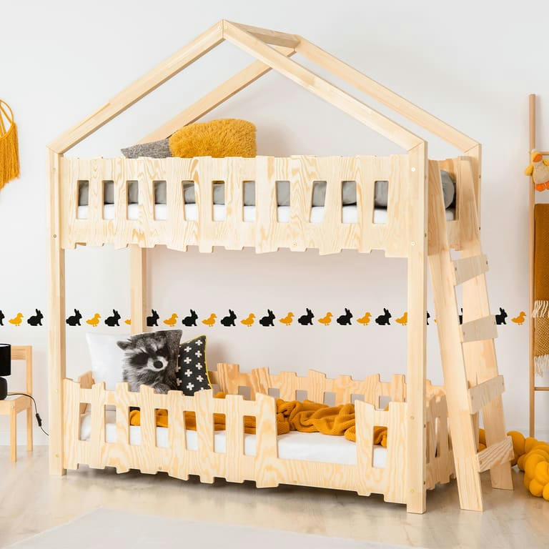 ELOÏSE - Lit cabane superposé 90x200 échelle à droite sommier inclus naturel