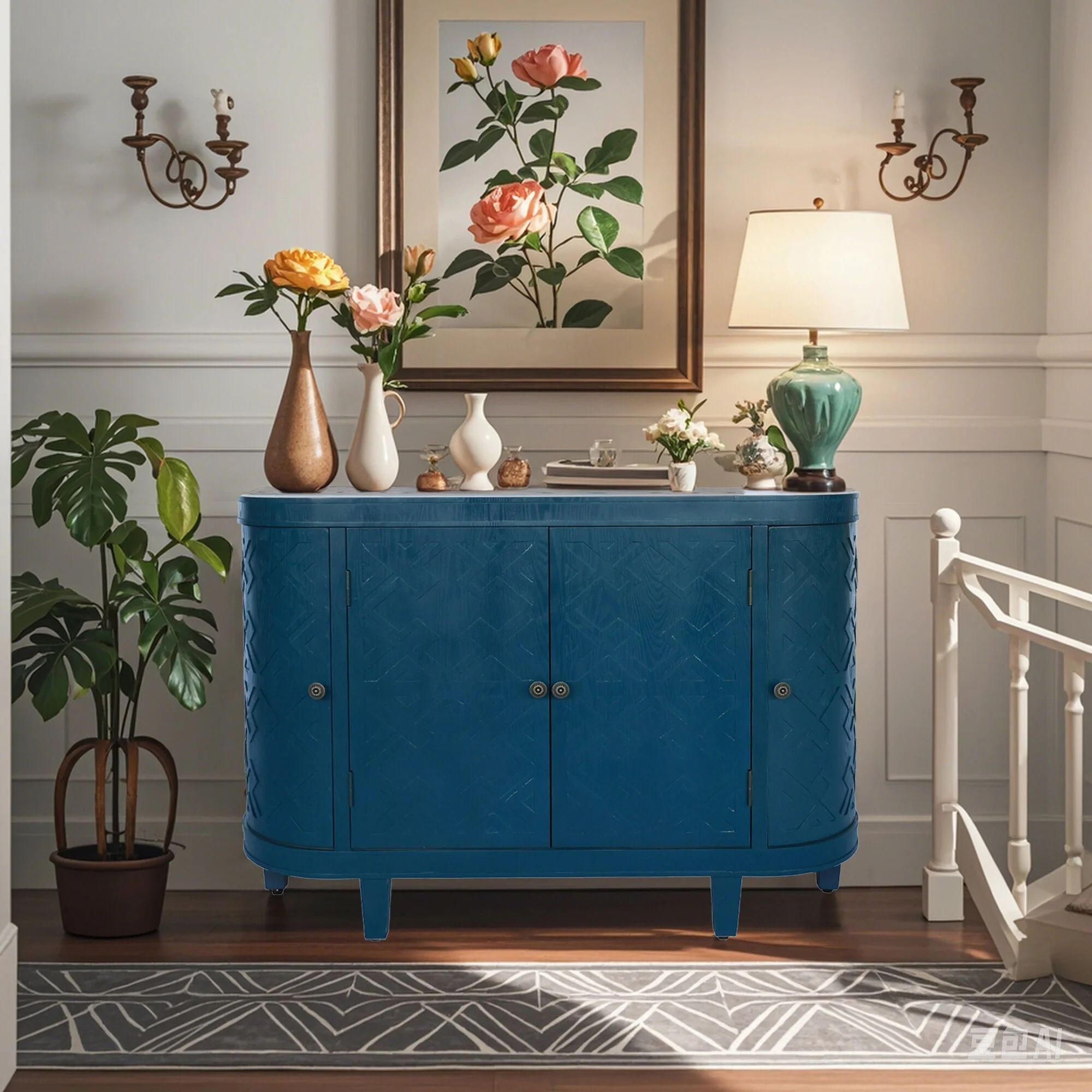 Buffet Sideboard Cabinet with Storage, Storage Cabinet with Curvy Edge, Sliding Door, Freestanding Credenza, Console Table