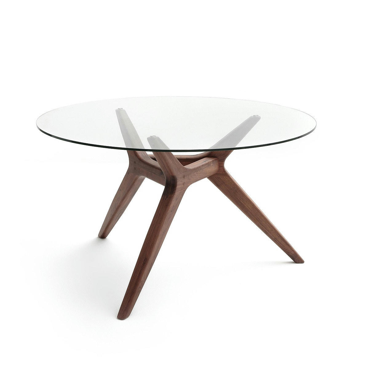 Table ronde verre/noyer Ø130 cm, Maricielo