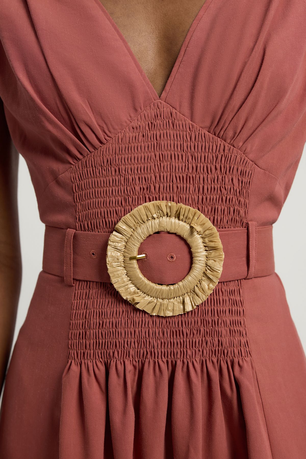 KarenMillen Petite Shirred V Neck Belt Detail Woven Maxi Dress