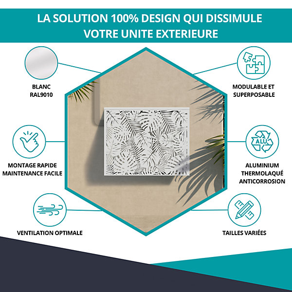 Cache climatiseur, ATOLE en Aluminium Thermolaqué - Taille 1 : H. 80 x L. 100 x P. 54 cm - Blanc