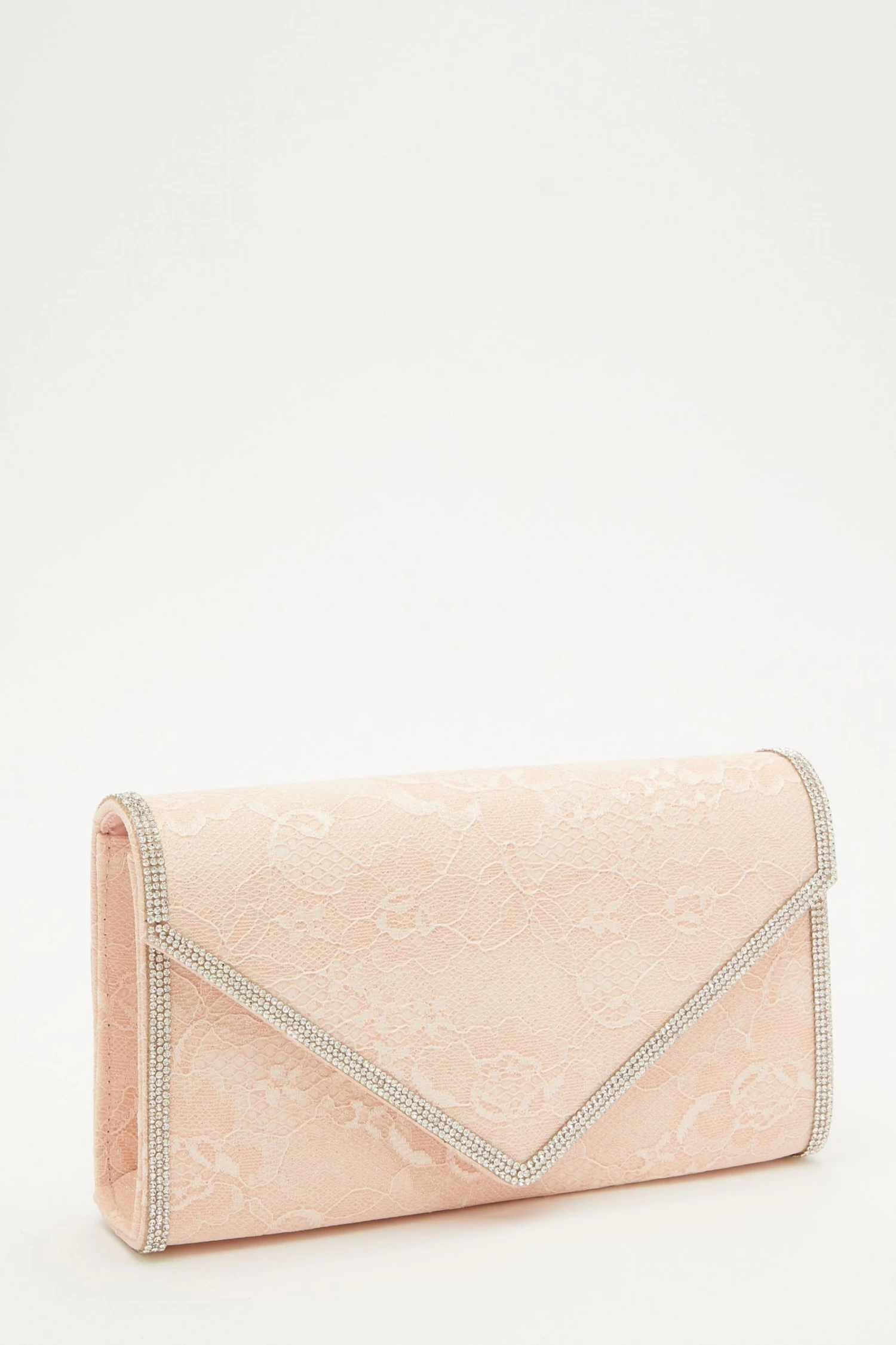 Quiz Pink Glitter Lace Diamante Bag