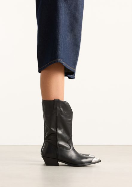 Zwarte leren cowboylaarzen