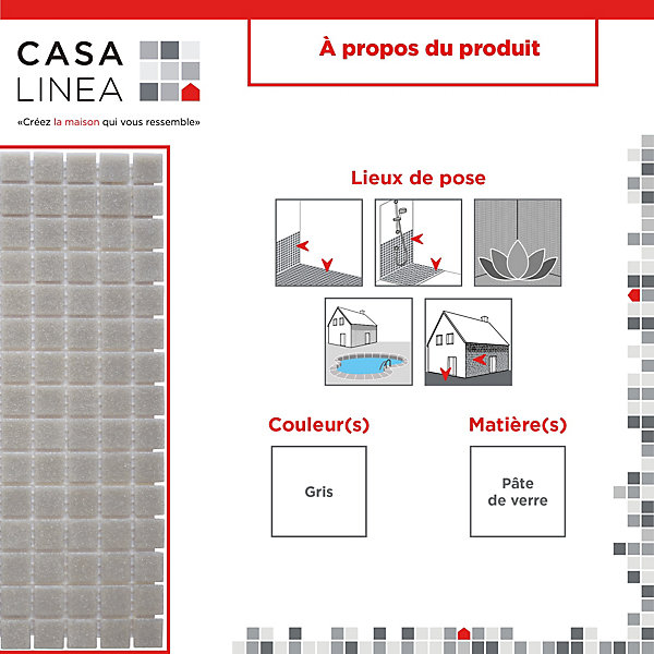MOSAÏQUE TAUPE 1 PLAQUE 32,7 x 32,7 CM CASA LINEA