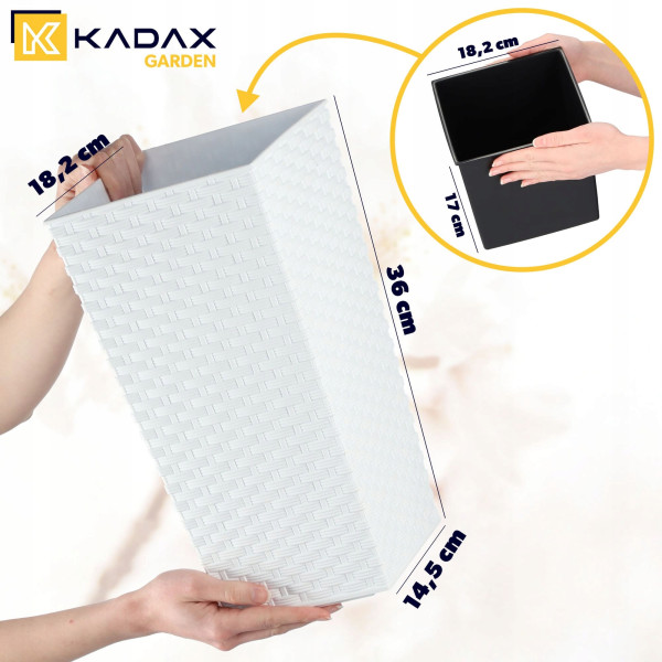 Kadax Donica Doniczka Wkład 18x36cm Wysoka Biała