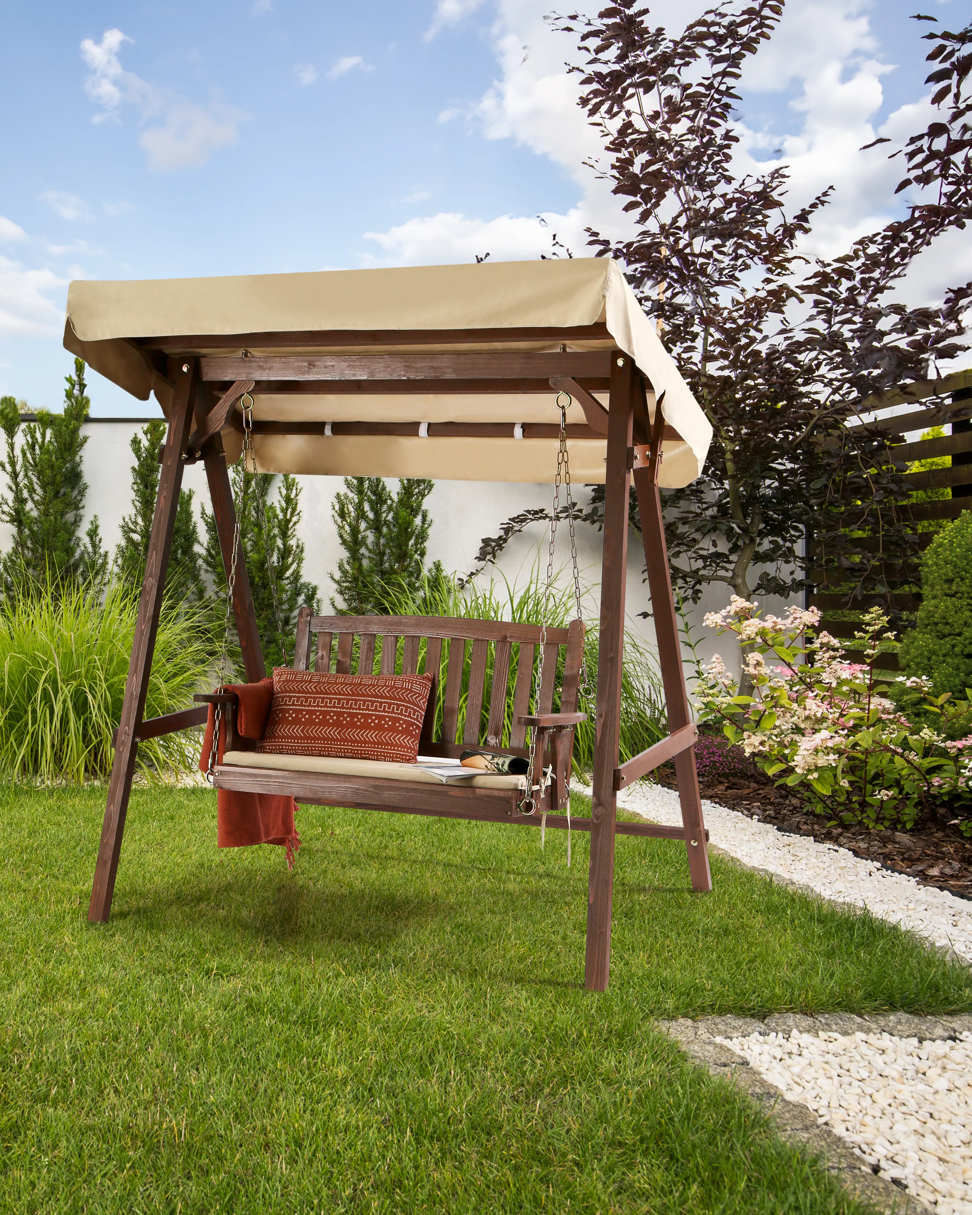 Patio Swing CAVIOLA Spruce Wood Dark Brown