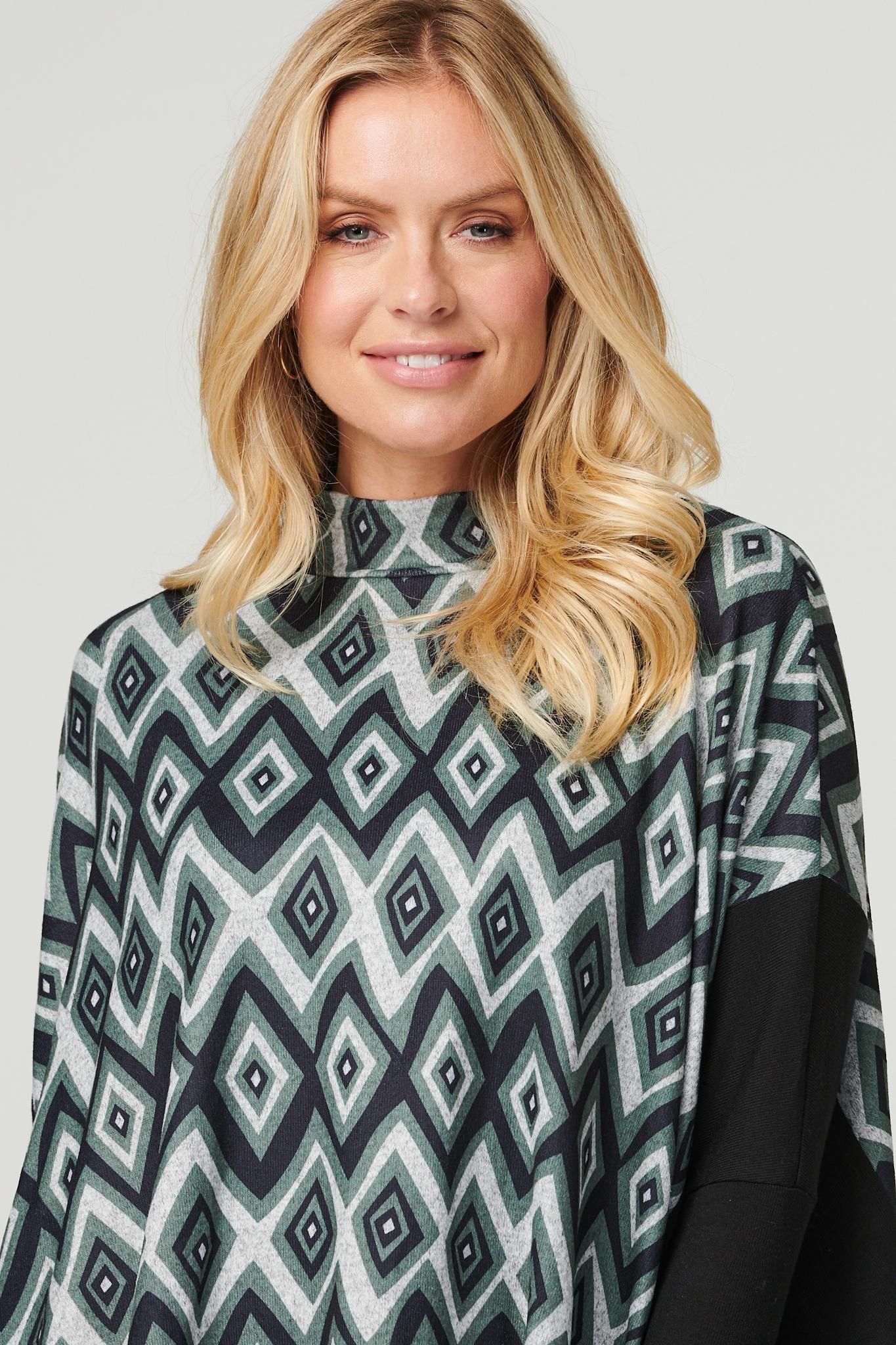 Izabel London Ikat Print High Neck Oversized Top