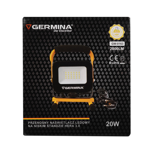 Naświetlacz LED Germina 20W na niskim statywie lampa robocza IP65 1szt.