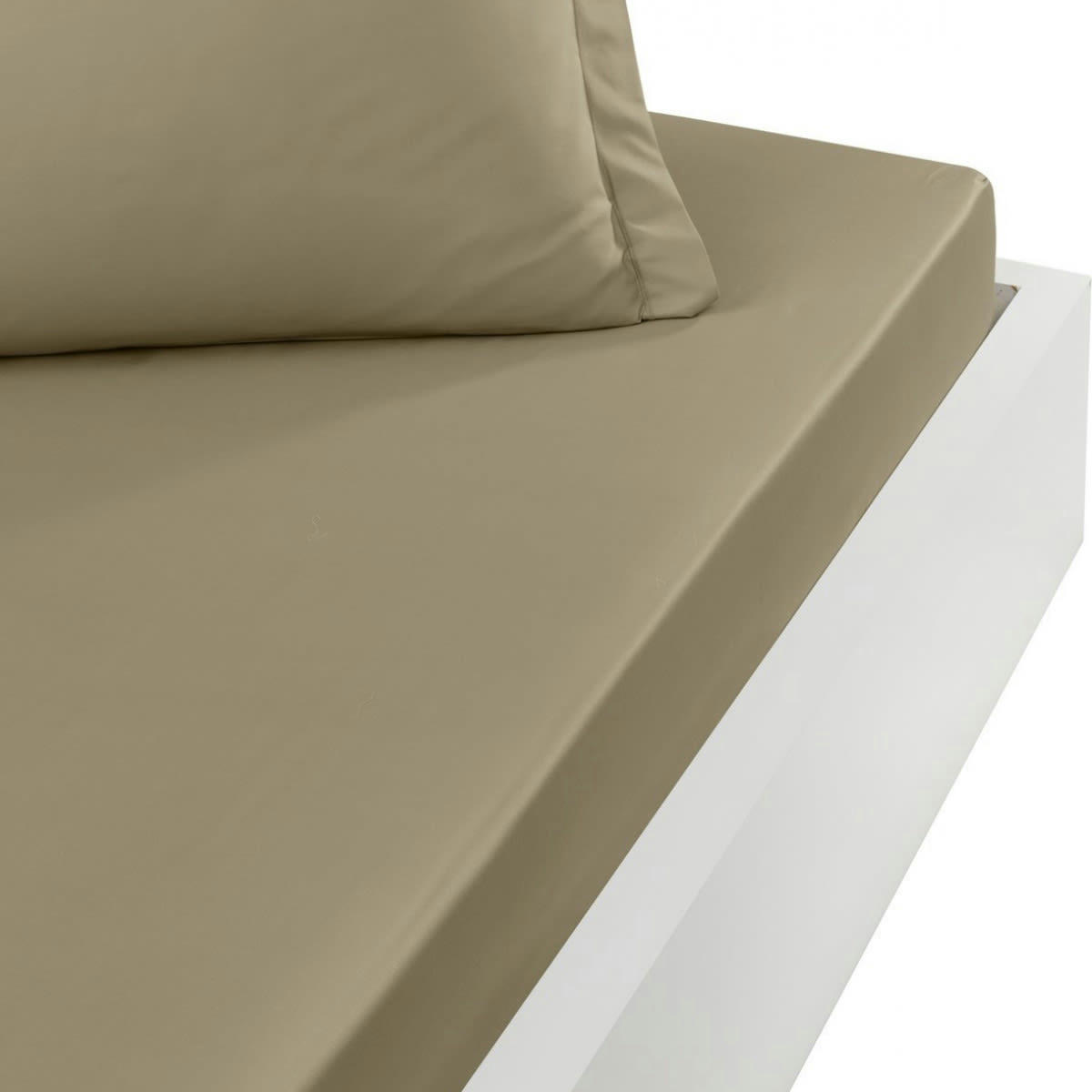 SOFT PERCALE - Drap housse en percale de coton Taupe 140x200 cm