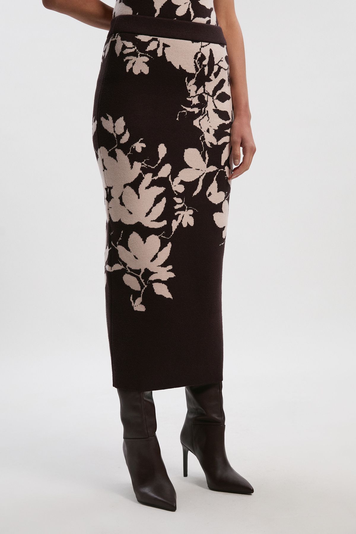 KarenMillen Jacquard Floral Knitted Skirt