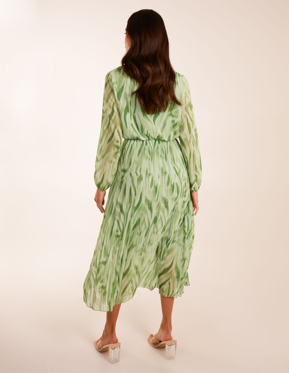 Blue Vanilla Abstract Wrap Pleated Midi Dress