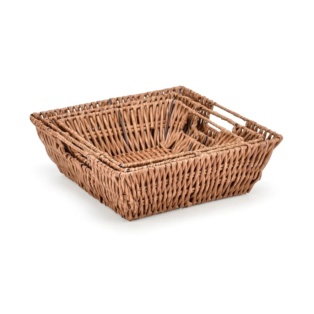Set of 3 Square Wicker Look Baskets With Built In Handles by Trademark Innovations