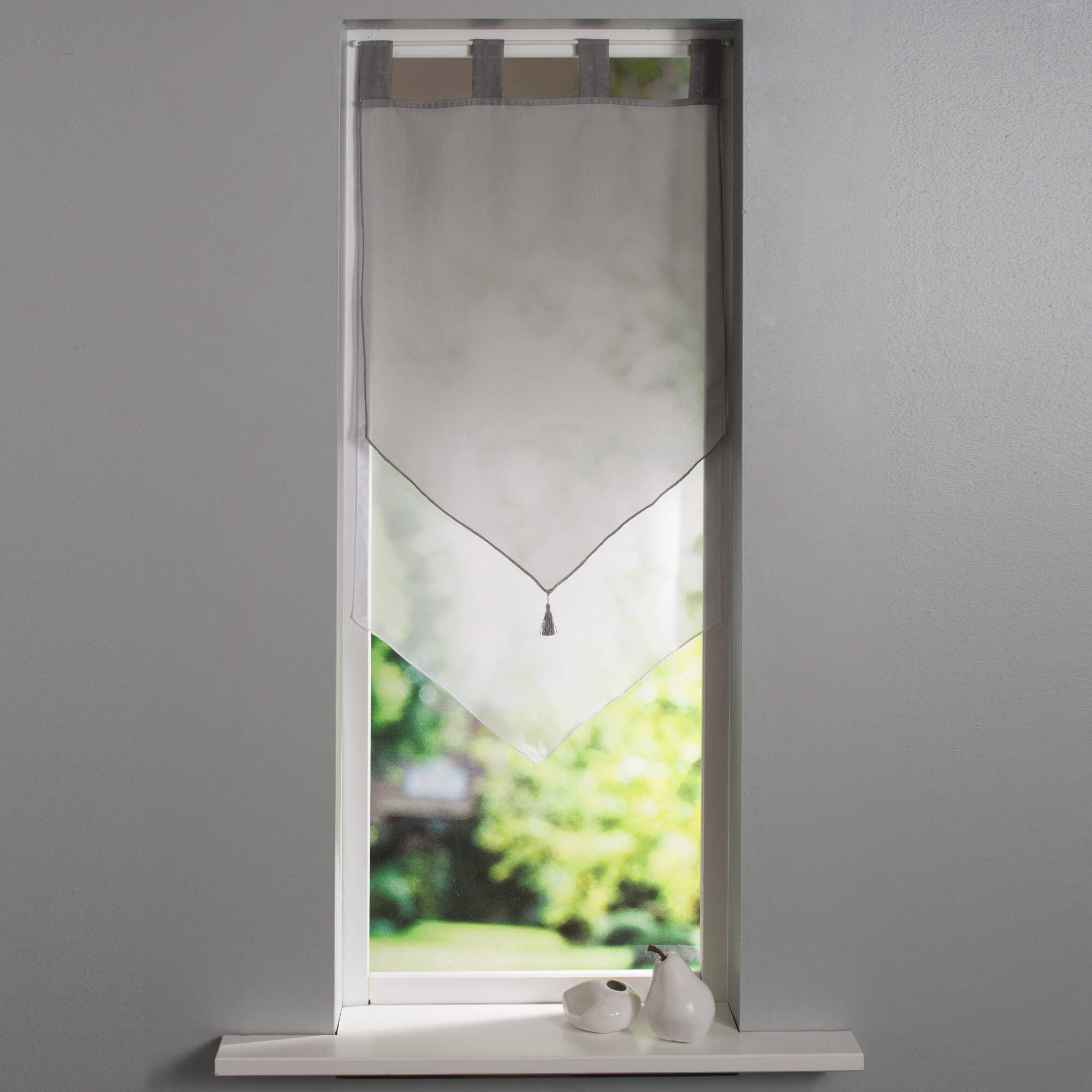 Vitrage voile double uni forme pointe finition pattes