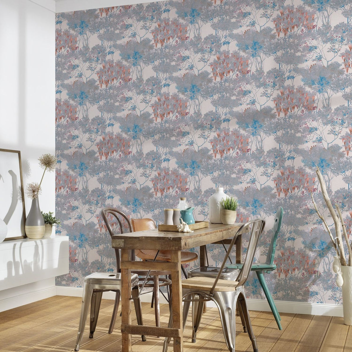 Livingwalls behang bloemmotief meerkleurig, wit, grijs, blauw en roze - 53 cm x 10.05 m - AS-391732