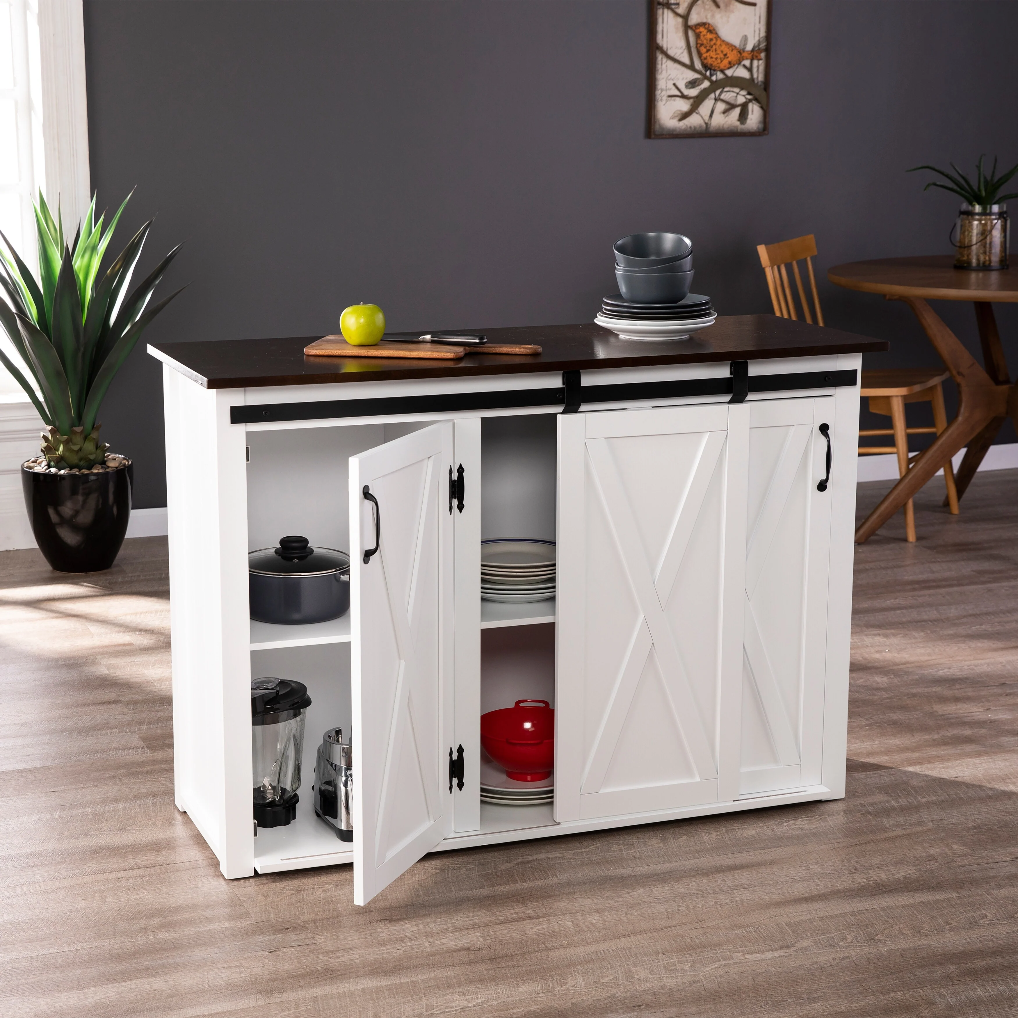 SEI Furniture Livendale White Kitchen Island w/ Storage