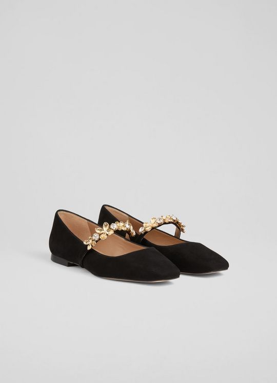 Amber Black Posie Flower Trim Flats