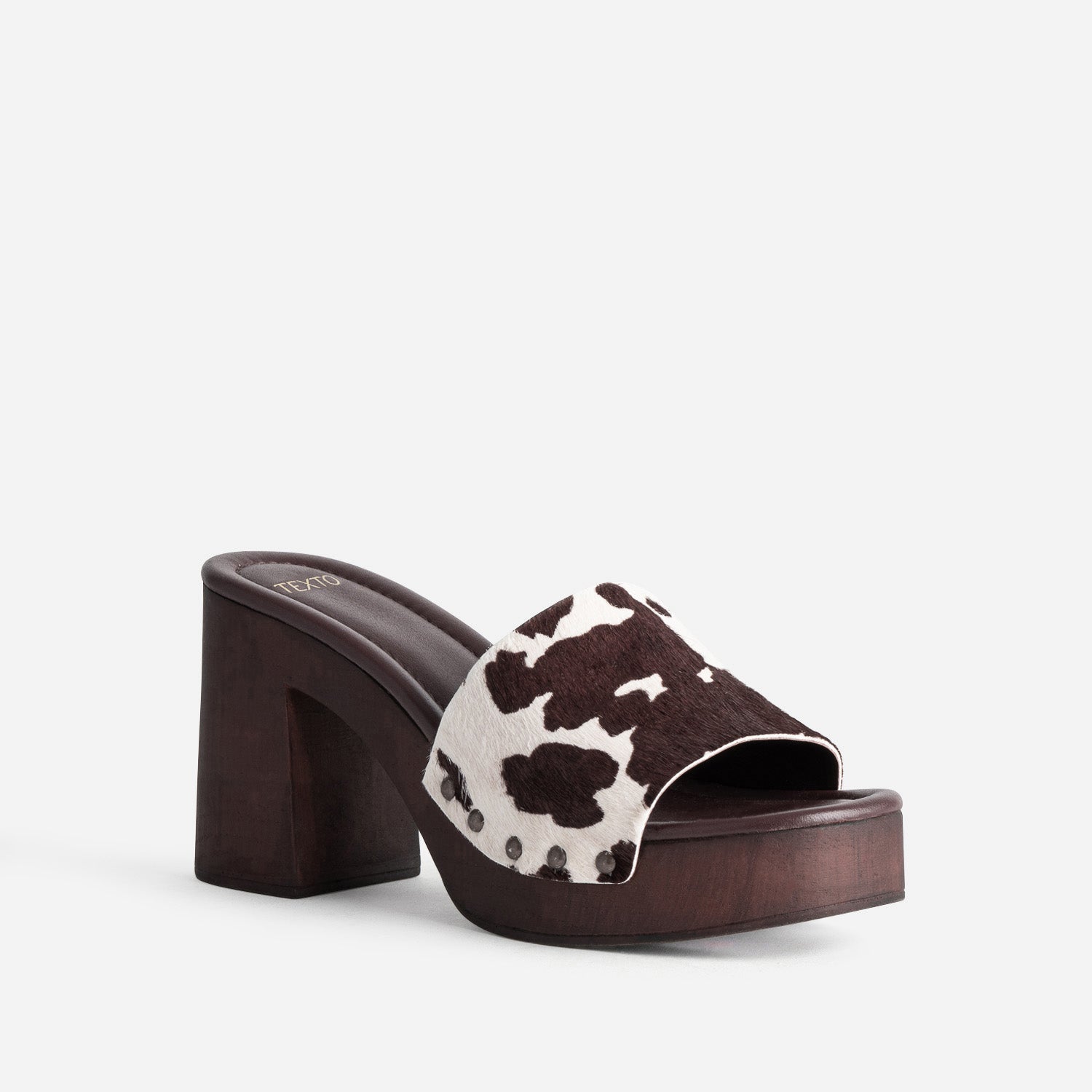 Mule à talon TEXTO marron motif vache