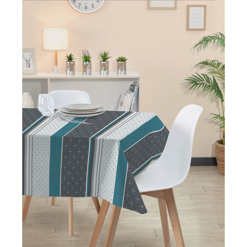 Nappe rectangulaire toile cirée carreau de ciment gris et bleu