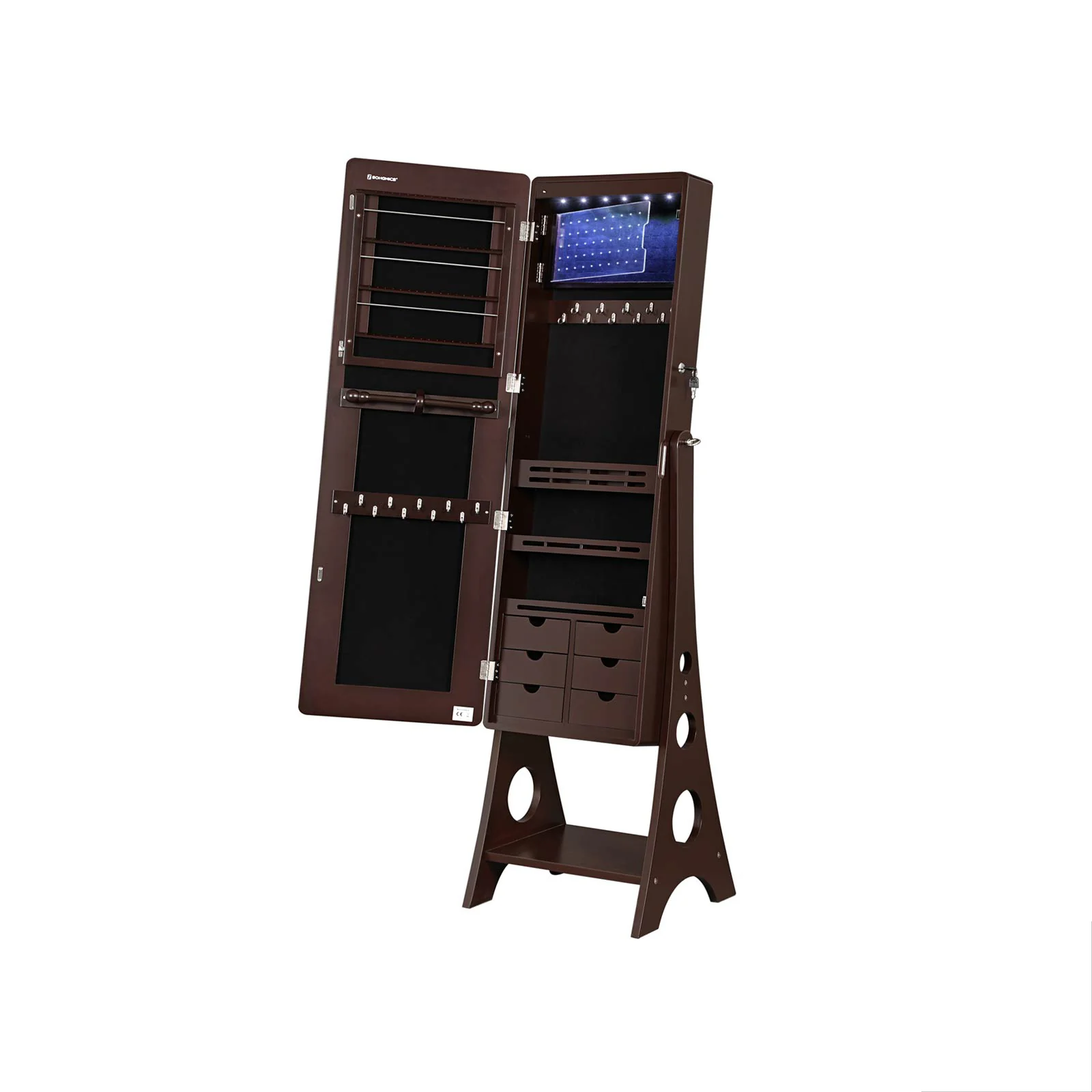 Armoire à bijoux LED brun