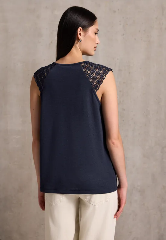Leinen-Look Top mit Spitze